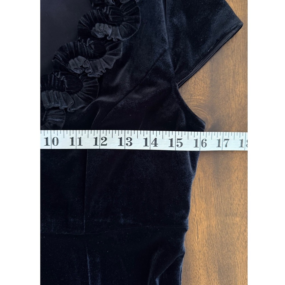 K Studio Collection Black Velvet Ruffle Empire Waist Midi Dress Size 6 Vintage - Picture 11 of 12